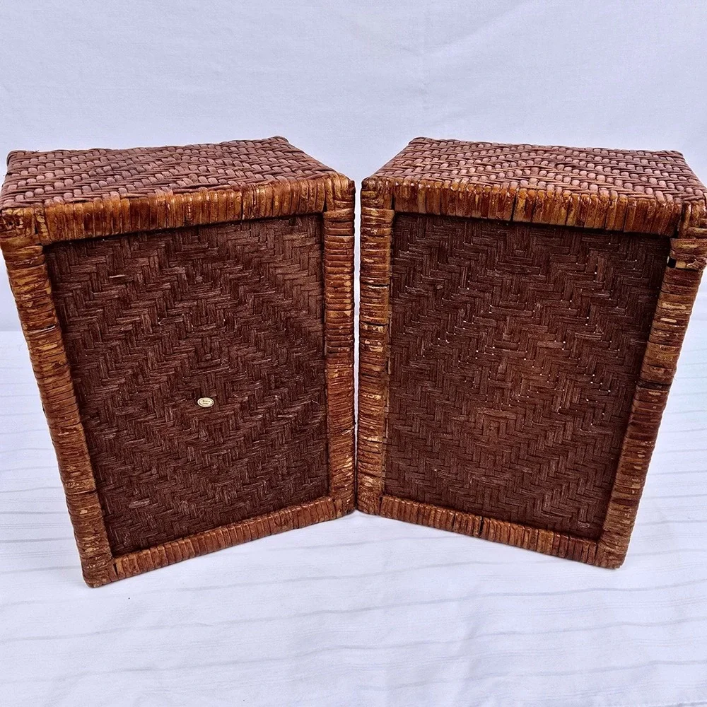 Set of 2 Woven Wicker Storage Baskets Brown Chevron Sloped‎ Farmhouse Organizer